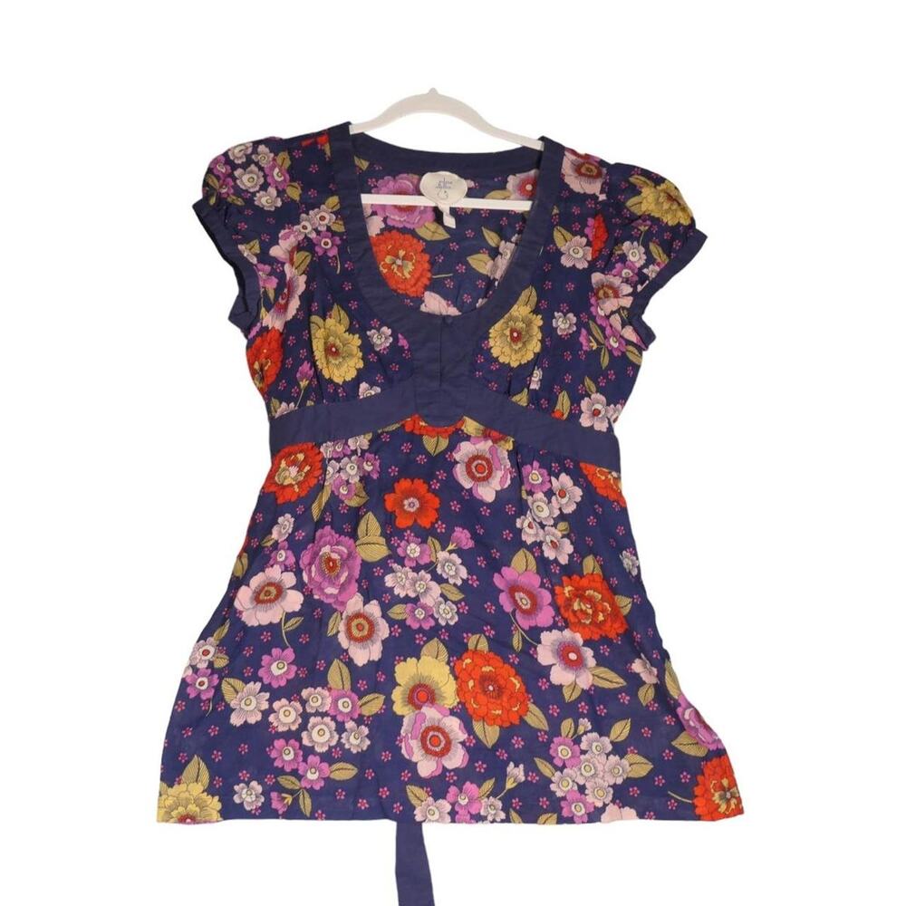 Edme Esyllte Anthropologie Tunic Blouse Womens size 8 Blue Floral